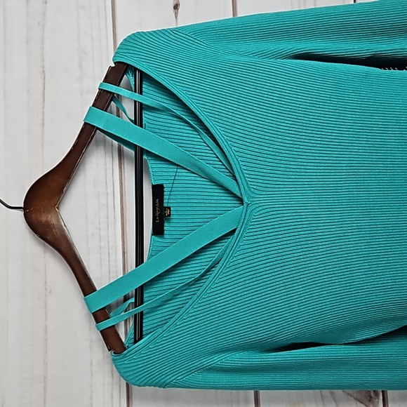 NWT La Rambla Teal Strap Cut Out Ribbed Sweater - Size Large - Picture 3 of 12